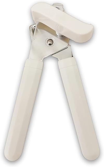 S.M Soft Hand Held Can Opener, 3-in-1 Smooth and Convenient Stainless Steel Tin Opener Manual with Ergonomic Turning Knob for Elderly with Arthritis - White/Silver