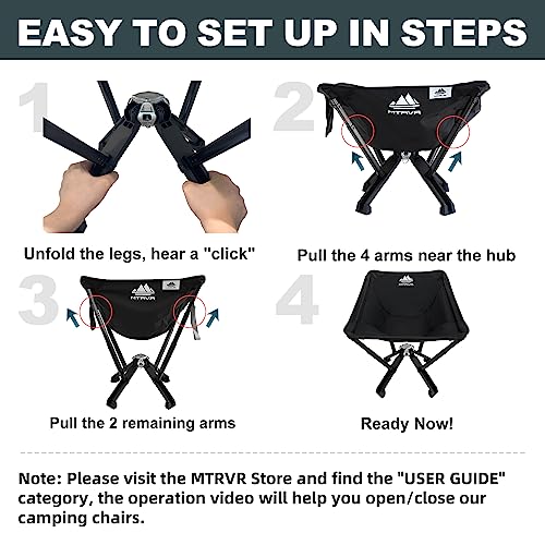 Mtrvr Portable Camping Chair, 900Lbs Capacity Heavy-Duty Compact Folding Chairs, Aircraft Grade Aluminum & Set Up In Seconds Outdoor Chairs For Beach Hiking Fishing Travel Picnic Backpacking, Black #TOP3