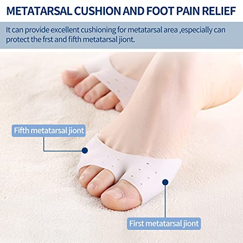 Image of 2 Pairs Gel Toe Caps Protectors Silicone Toe Sleeves Metatarsal Pads Ball of Foot Cushion Soft Forefoot Cushioning for Men Women Toe Sleeves Guards for Pain Relief