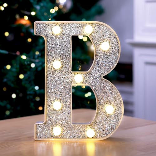 TEHIBIEN Marquee Light Up Letters, Glitter Silver LED Letter Lights
