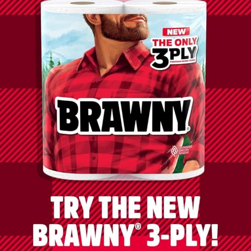 brawny tear-a-square paper towels 12 double rolls  24 regular rolls 3 sheet sizes quarter half full strength for all messes cleanups and meal prep