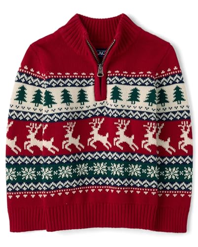 The Childrens Place Baby-Boys and Toddler Long Sleeve Quarter Zip Pullover Sweater Redochre Fairisle 18 Months 24 Months