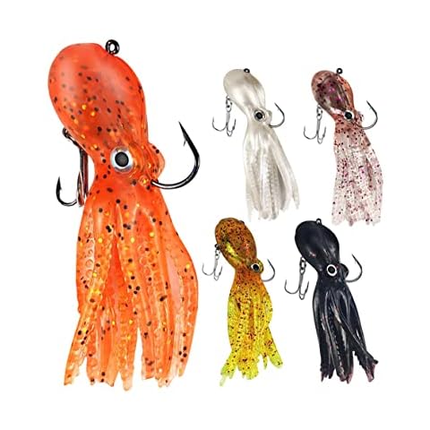 Octopus Swimbait Soft Fishing Lure with Skirt Tail, Lingcod Rockfish Jigs for Saltwater Ocean Fishing, 5Pcs/Pack Cover