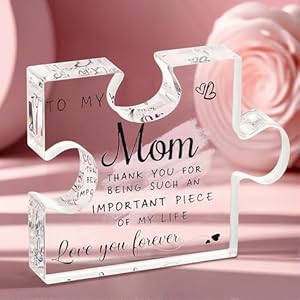 Emibele Gifts for Mom, Mom Birthday Gifts, Engraved Acrylic Block Puzzle Piece Plaque Decorations for Countertop, Mom Gifts from Daughter Son, Thoughtful Christmas Mother’s Day Birthday Gifts for Mom