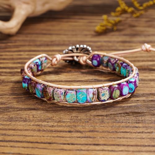 Image of Plumiss Women Boho Handmade Natural Stone Crystal Leather Bead Wrap Bracelets Collection