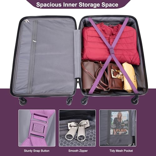 Expandable 3 Piece Luggage Sets PC Lightweight & Durable Suitcase with Two Hooks, Spinner Wheels, TSA Lock, (21/25/29) Dark Purple4