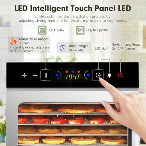 SUCISENI Food Dehydrator Machine 8 Trays Stainless Steel Food Dehydrated 600W Dehydrator with 24-hour Timer LED Touch Control Display Adjustable Timer Recipes for Jerky Herbs Meat Beef Fruit Vegetable by SUCISENI - Image 2