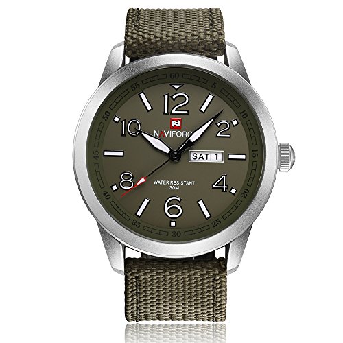 NAVIFORCE Men's Sports Nylon Strap Week Date Quartz Wrist Watch 9101 Army green