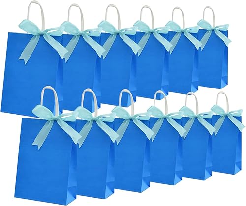 BEISHIDA Bolsas de regalo pequeñas azules bolsas de papel con asas y cinta, bolsas de regalo de fiesta, bolsas de papel kraft para bodas, fiestas de