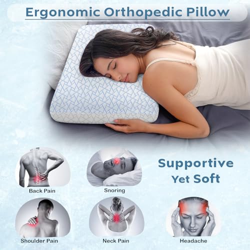 Image of AYKA Dual Season Cooling Memory Foam Pillow for Neck & Shoulder Pain | Neck Orthopedic Pillow for Sleeping, Pain Relief & Spinal Alignment | Ergonomic Design | 2 Years Warranty (Set of 2)
