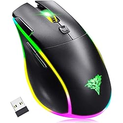 BENGOO KM-2 Wireless Gaming Mouse, Computer Mouse USB Wireless Mouse with 7 Programmed Buttons 3 Adjustable DPI RGB Backlits Rapid Fire Button, Ergonomic Optical Gamer Mice for Windows PC Mac