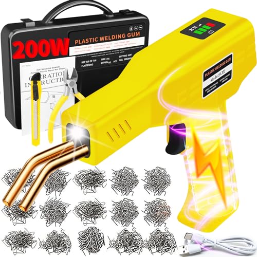 Image of 200W Cordless Plastic Welder - 1050Pcs 6 Types Hot Staples, 5000mAh Rechargeable Battery, Bumper Repair Kit (Yellow)