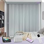 Motorised Smart Sheer Vertical Blinds with Remote Control Light Grey Compatible with Alexa and Google Electric Light Filtering Window Blinds Complete Set of Track Slats