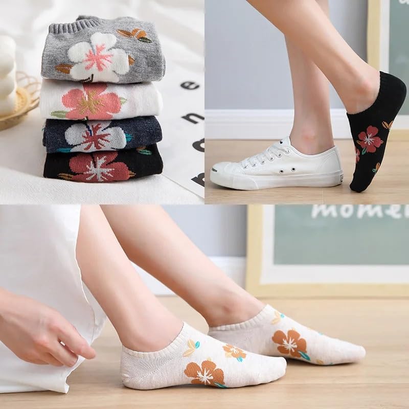 Calzini Invisibili con Motivo Floreale, Primaverili ed Estivi, Traspiranti, Morbidi e Comodi, Lavorati a Maglia, Casual(10 Pairs Mix)