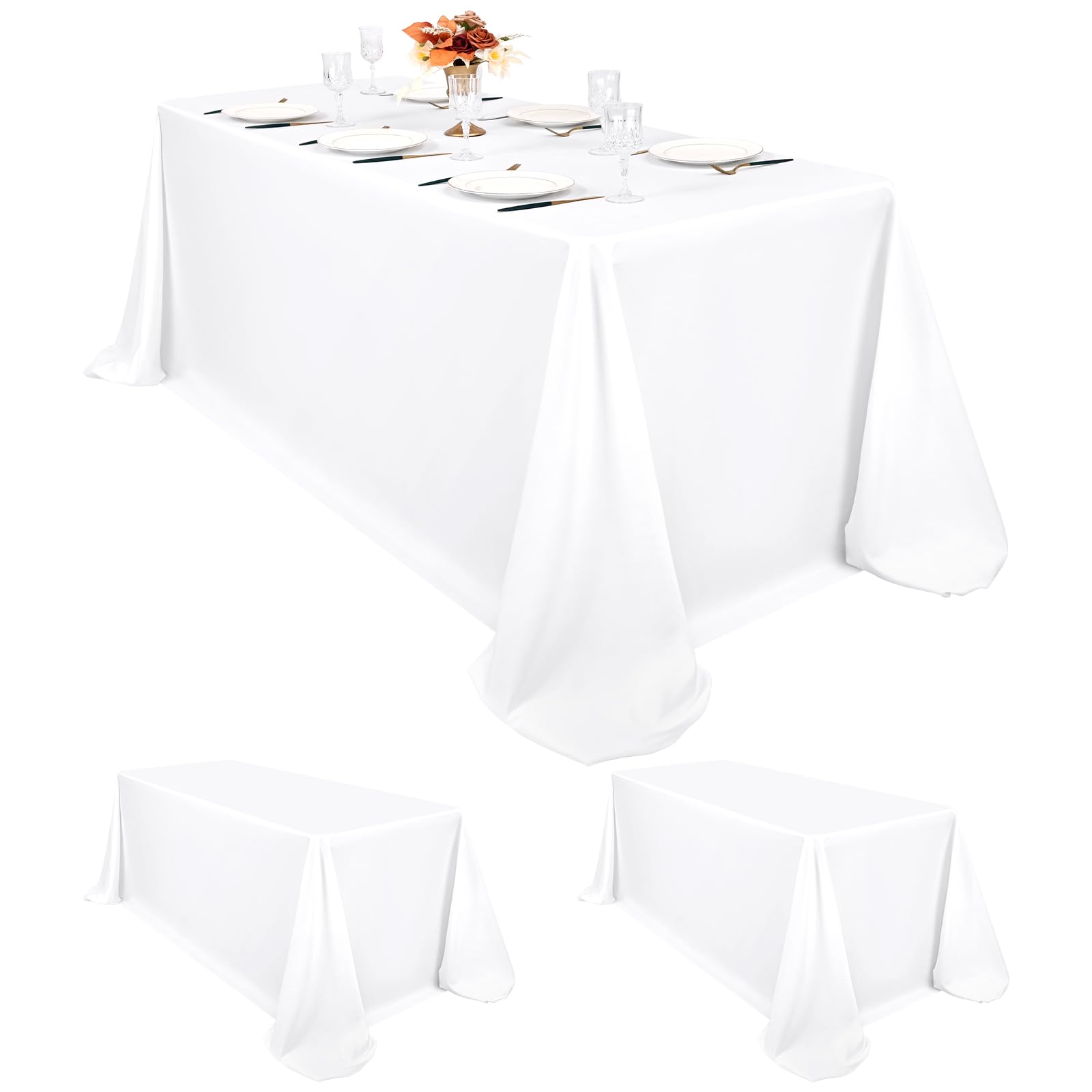 Pesonlook 2 Pack Waterproof White Rectangle Tablecloths, 90 x 132 Inch