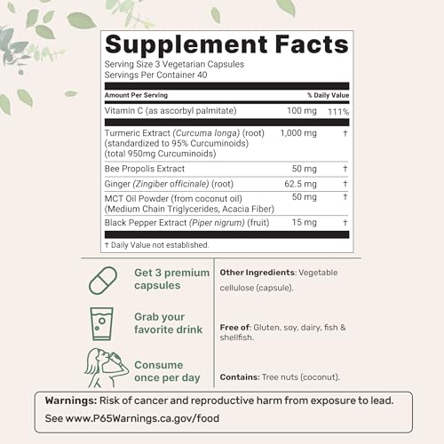 Image of Micro Ingredients Pure Turmeric Curcumin Supplement 1,000mg - 95% Curcuminoids with Black Pepper & Ginger - High Absorption for Joint & Antioxidant Support* - Filler Free, 120 Veggie Capsules