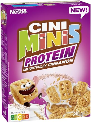 Nestlé CINI MINIS Protein Zimt Cerealien 45% vitales Vollkorn mit Vitaminen Calcium und Eisen Crunchy Flakes 1er Pack (1 x 340g)