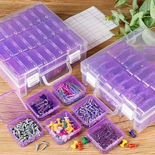 Image of Bead Organizer Box, Small Bead Storage Containers, Craft Bead Storage Box Rhinestone Organizer Storage Bead Organizers and Storage with Hinged Lid for Seeds Art Craft (2 Pack - 24 Slots Purple)