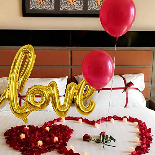 Toniful Large Gold Love Foil Balloons Banner,42 Inch Mylar Foil Letters Balloons Reusable Material For Romantic Valentine's Day Wedding Bridal Shower Anniversary Engagement Party Decorations #TOP3