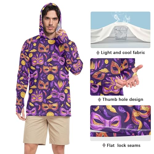 Mardi Gras Carnival Coin Men's Sun Shirts Hoodies Long Sleeve Beach Hoodie Swim Shirt UPF 50+ S4