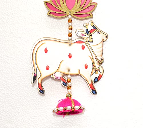 Image of CraftVatika Cow Pichwai Hanging & Golden Lotus Wall Door Decor Hanging MDF for Home, Temple, All Festival Decoration (2 Pc's)