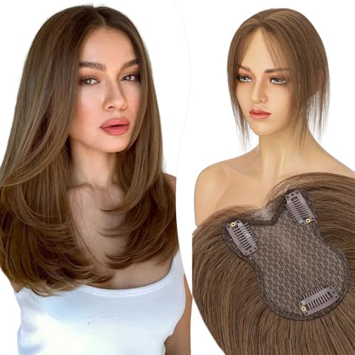 Elailite Hair Topper per Donna Capelli Veri Marrone Cioccolato 5 * 11cm Silk Lace Posticci Toupet Clip in Protesi Toupee 27.5cm 21g Middle Parting #4