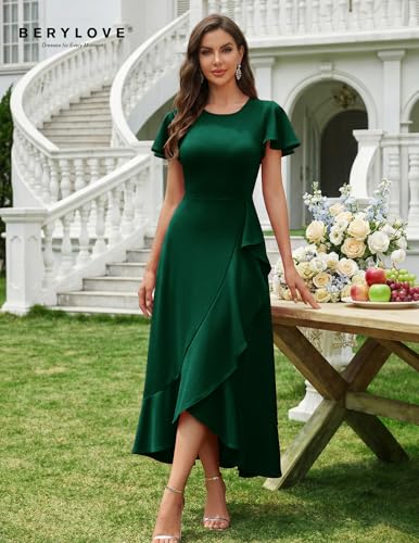 Image of BeryLove Women Formal Party Dress Flutter Short Sleeve Wedding Cocktail Long Evening Dress