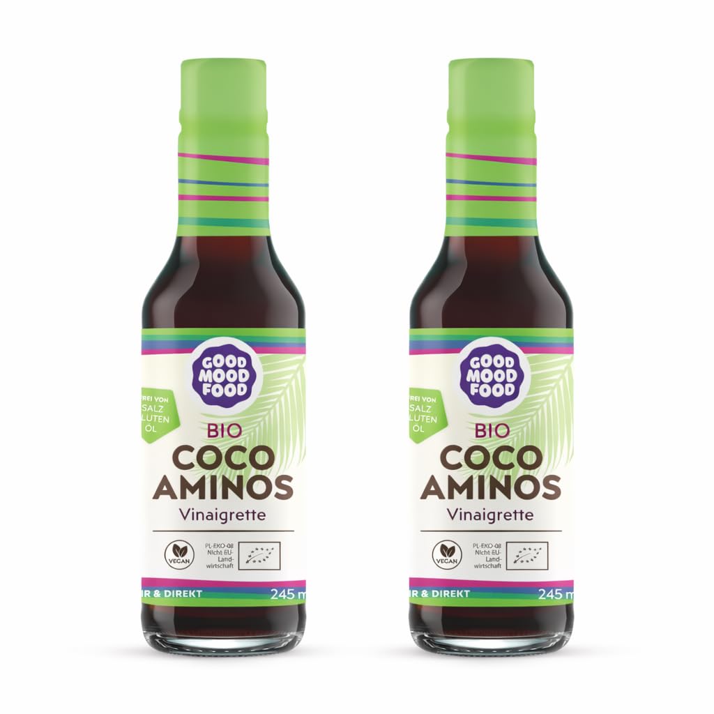 Goodmoodfood Bio Coco Aminos Vinaigrette 2x245ml - Vegan, Glutenfrei, Ölfrei, Salzfrei, 100%Bio Naturprodukt von den Philippinen, aus Kokosblütenessig & Kokosblütensirup - Dressing, Marinade, Topping