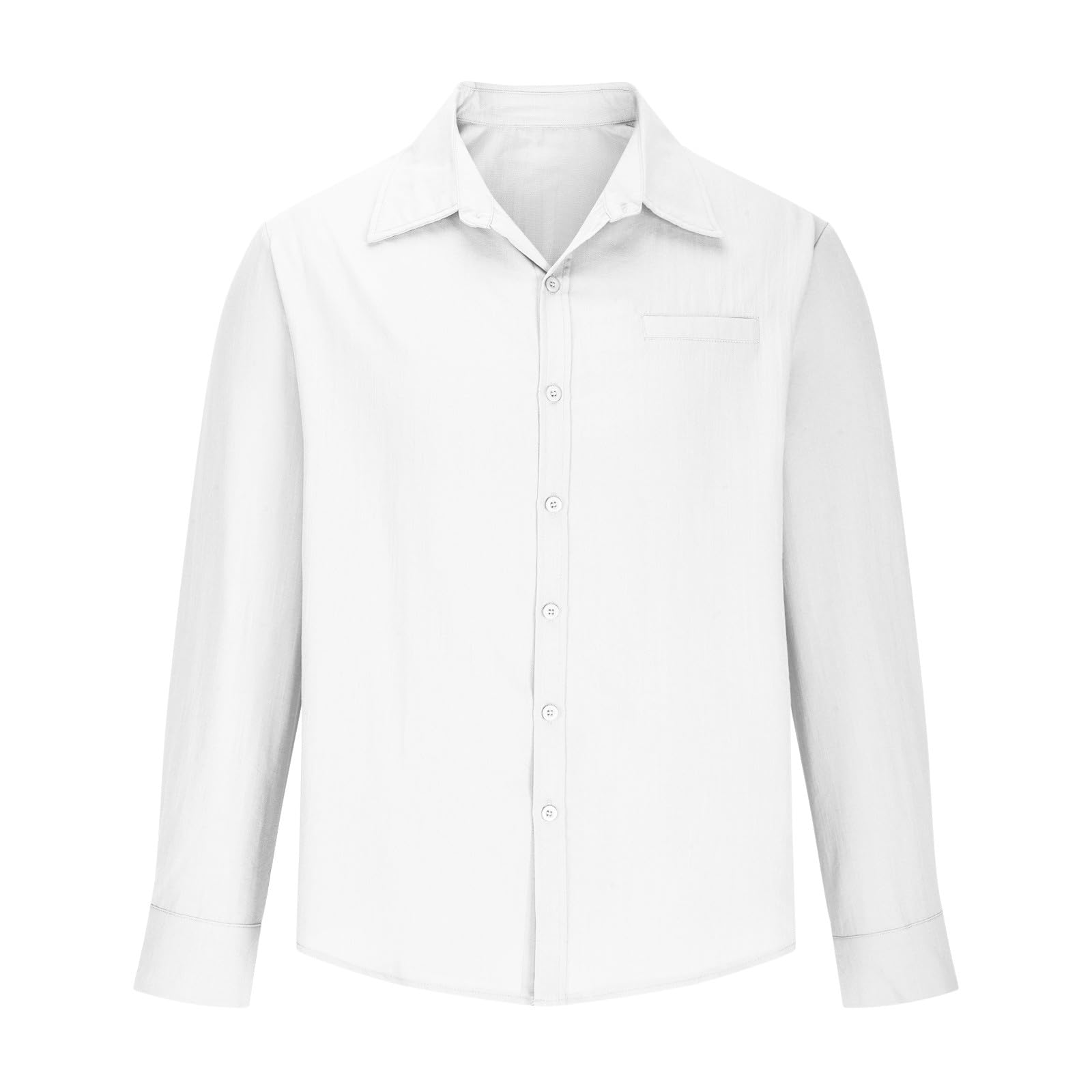 Men Regular Fit Full Button Shirt Solid Color Lapel Long Sleeve Dress Shirt Casual Lightweight Tops with Pocket