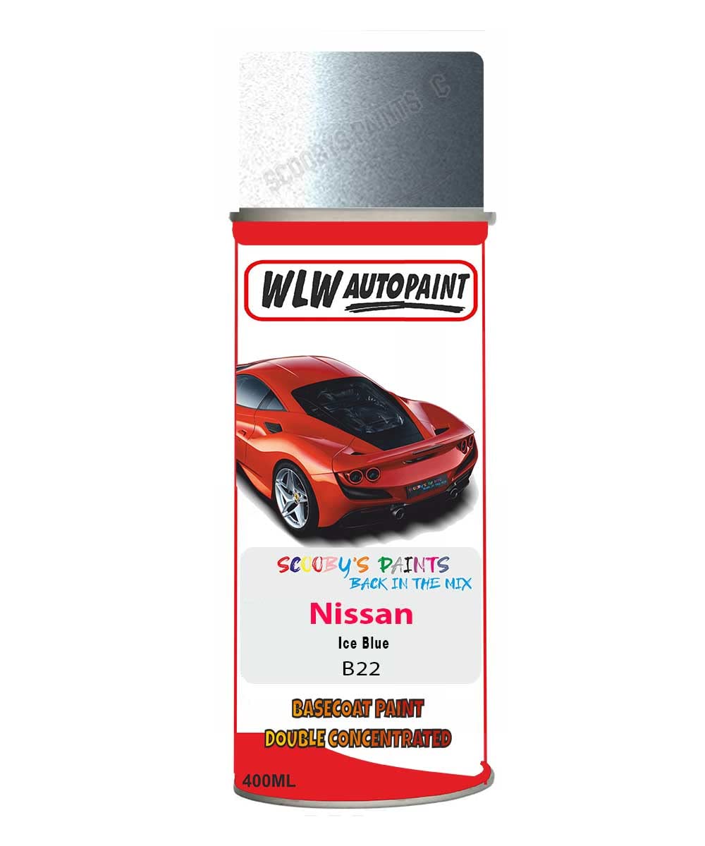SCOOBYS PAINTS BACK IN THE MIX Basecoat Aerosol Spray Paint For Nissan Micra Ice Blue 2004-2008 Code B22
