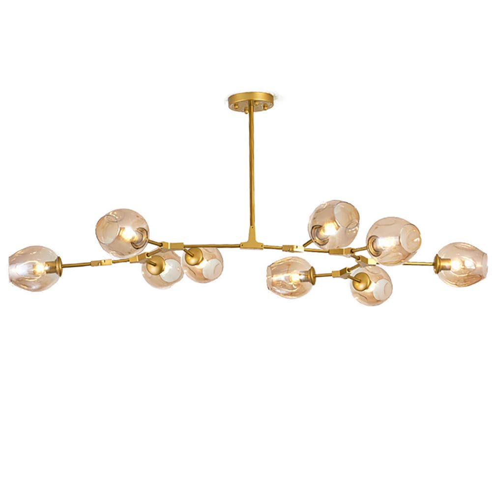 HXYSXHJUO Foldable Chandelier Mid Century Antique Brass E27 Branches Chandeliers Ceiling Light Fixtures,Sputnik Modern Bubble Glass Pendant Light-Amber Lampshade 9 Head Of Gold