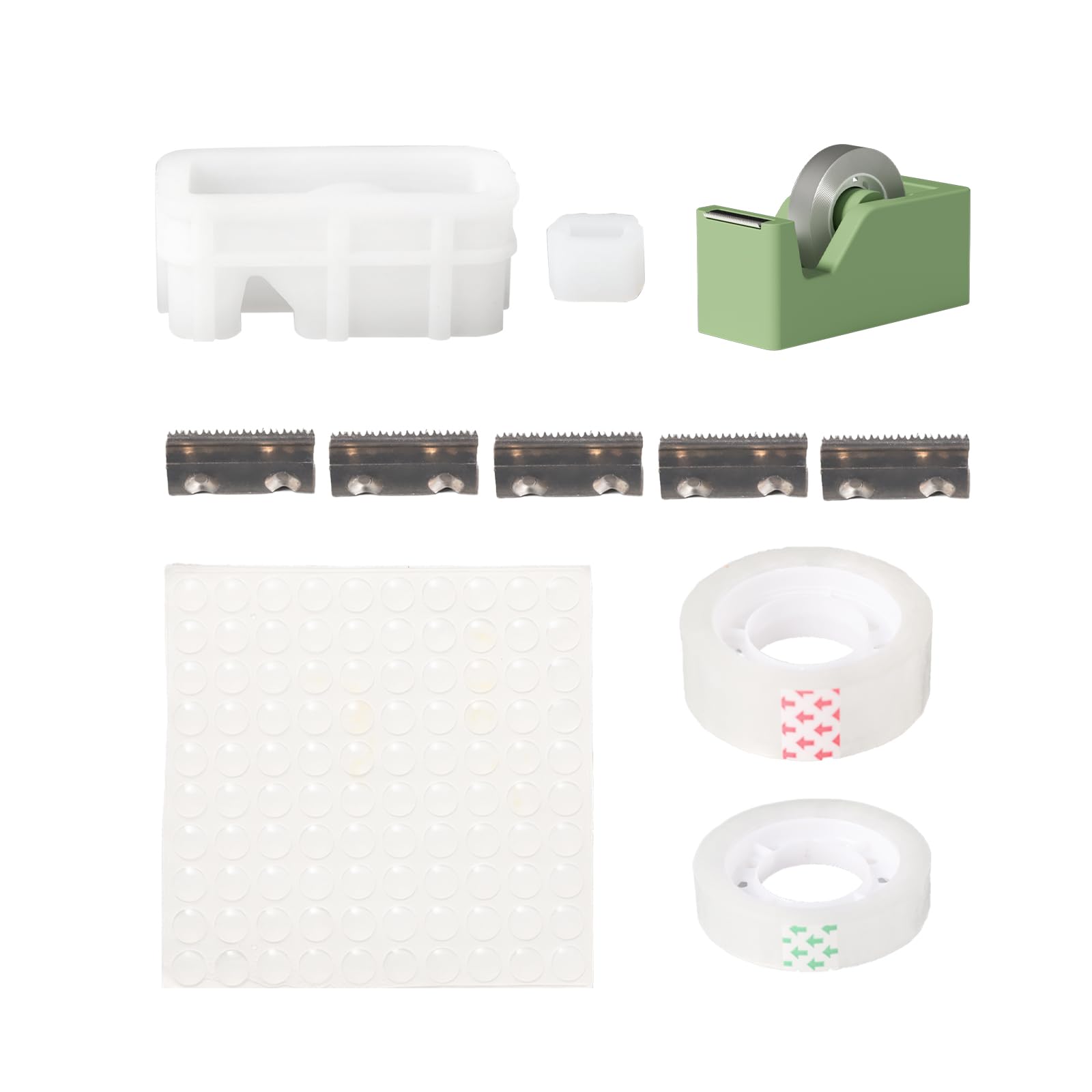 BOOWAN NICOLE Handmade Stationery Office Tape Dispenser Silicone Molds with Blade and Tape, Stationery Concrete Cement Silicone Molds for Office Supplys (SH1040-1-2 A0316 A0317 A0318 A0319)