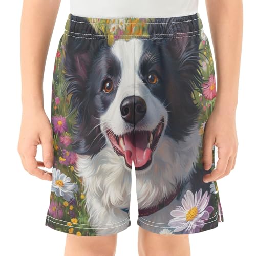 DOMIKING Collie Flower Green Kids Shorts Pull-on Boys Shorts with Elastic Waist Casual Athletic Pants for Summer Outdoor2