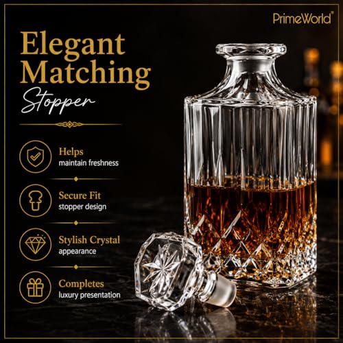 Image of PrimeWorld European Opera Crystal Clear 1 Pcs Glass Decanter Set - Perfect for Whiskey, Scotch, Wine, Vodka, Tequila, Rum etc