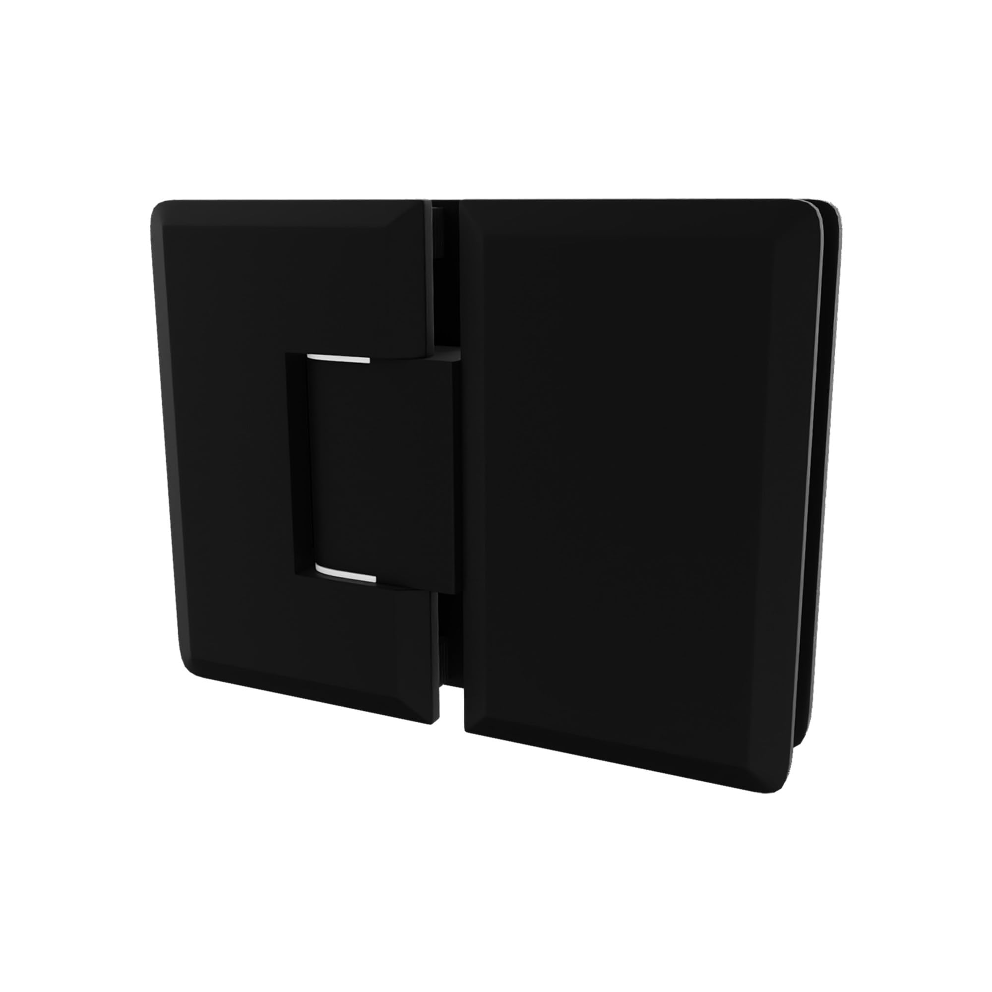Brixwell 180 Degree Glass to Glass Standard Hinge, Brass Material, Matte Black Finish, 5/16" to 1/2" Glazing Thickness, 3-1/2" Height, 90 Degree in Out Self Centering, Beveled Edge
