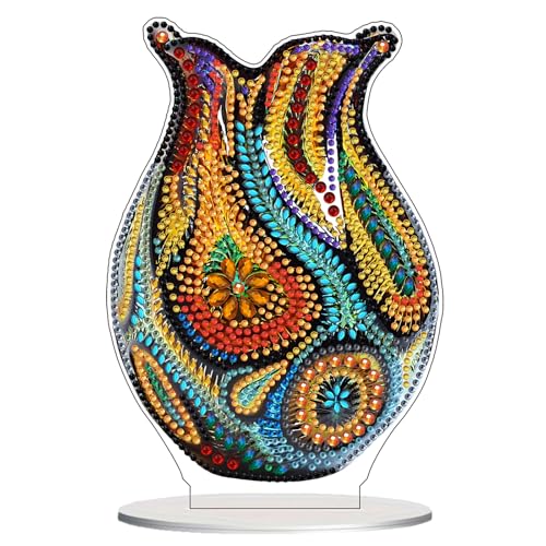Lxmsja Tabletop Artistic Glass Vase Diamond Art Kits for Adults, DIY Special Shaped Vase Diamond Painting Desk Placement Ornament Kits for Beginners, 5D Stand Up Gem Art Craft 8x5 inch