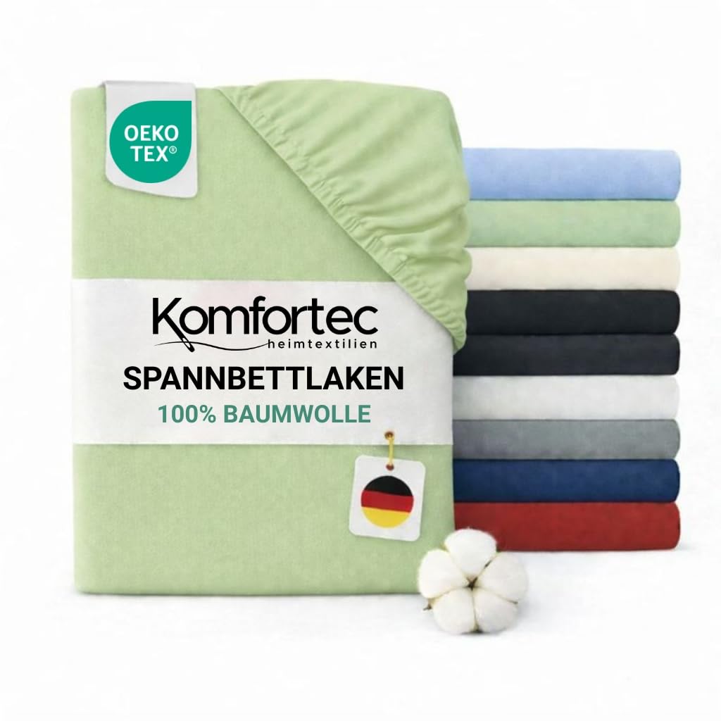 Komfortec Spannbettlaken Jersey 100% Baumwolle – 140x200 cm – 135g/m² – Weich, Atmungsaktiv & Hautfreundlich – Mit Rundumgummi – Oeko-Tex Zertifiziert – Für Boxspring, Topper & Matratzen – Grün