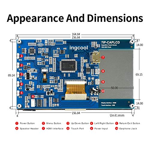 Ingcool 7 inch Touchscreen Display for Raspberry Pi 7" HDMI LCD 1024x600 IPS-scherm Monitor voor Raspberry Pi 4B / 3B + / A + / B / 2B / B + / A + / Zero W, Ondersteuning voor Windows 10/8.1/8/ 7 - Afbeelding 8