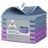 MR.SIGA Waffle Pattern Cleaning Cloths, Reusable Absorbent Microfiber Cleaning Cloths, Lint Free Microfiber Kitchen Towels, 6 Pack, Grayish Blue, 11.8 x 11.8 inch