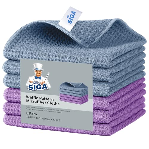 MR.SIGA Waffle Pattern Cleaning Cloths, Reusable Absorbent Microfiber Cleaning Cloths, Lint Free...