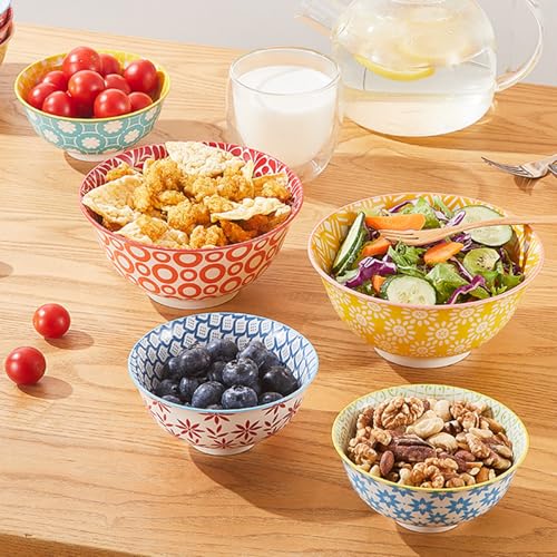 AntoKueh Conjunto de tigelas de cerâmica grandes coloridas de 740 ml com profundidade de 16,8 cm par
