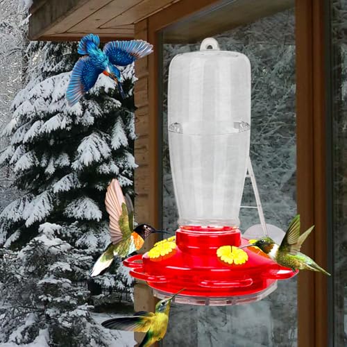 2 in 1 Heated Hummingbird Feeder for Outdoor, 66℉ Constant TEM, 4 Feed Ports, Hook & 3 Suction Cups for Hanging, Hummingbird Feeder Warmers, 1PCS