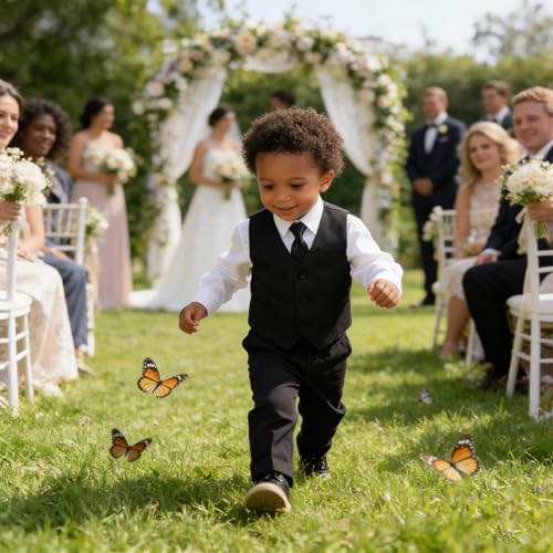 Image of Baby Boy Formal Suit for Toddler Infant Tuxedo Dress Suits | Little Gentleman, Wedding Ring Bearer Outfit, Vest Pants Long-Sleeve Shirt Tie, Birthday Party Christmas Prom, Classic