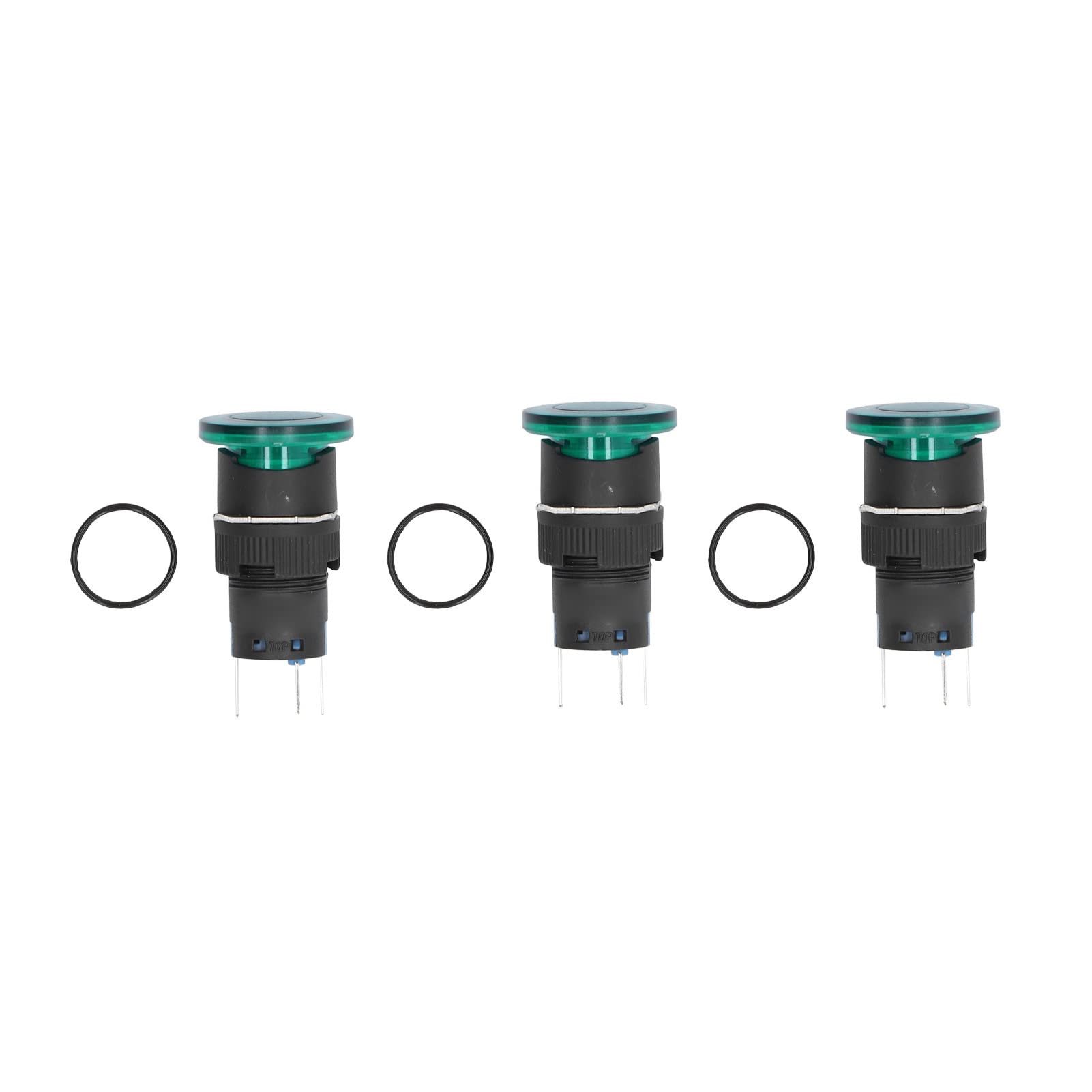 Aramox Interruptor de Botón de 16 Mm Interruptor de Botón de Bloqueo Automático con Luz Verde Contacto Plateado 1NO 1NC AC220V para Máquinas Herramientas Equipos Textiles Control Industrial Ligero