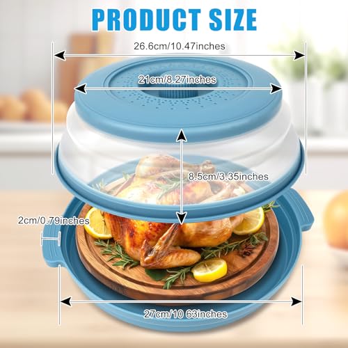 Microwave Splatter Cover Vented for Food,Collapsible Splatter Guard & Colander Kitchen Gadget for Fruit Vegetables,Microwave Lid with Handle Tray,Dishwasher-Safe BPA-Free Silicone & Plastic