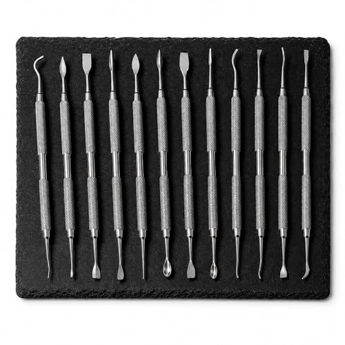 Double Ended Wax Carving Tool Set Stainless Steel Textured Grip 12 Pcs