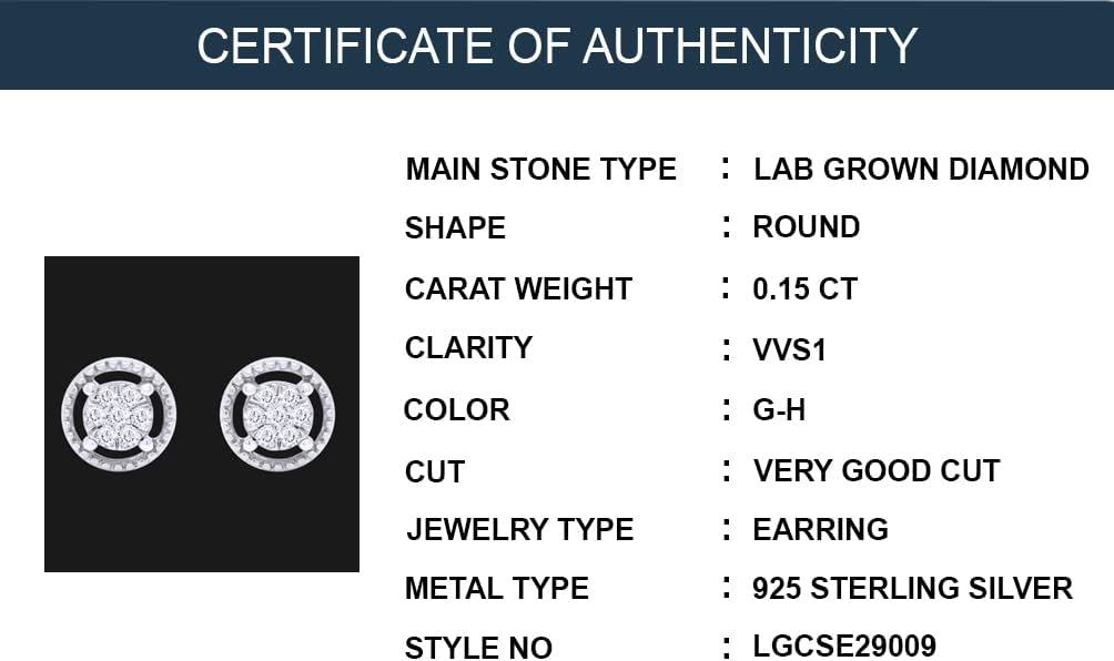 0.15 Carat (ctw) Round Lab Grown White Diamond Ladies Flower Cluster Stud Earring 1/6 CT in 14K Gold Plated 925 Sterling Silver (Color-G-H, Clarity-VS-SI),