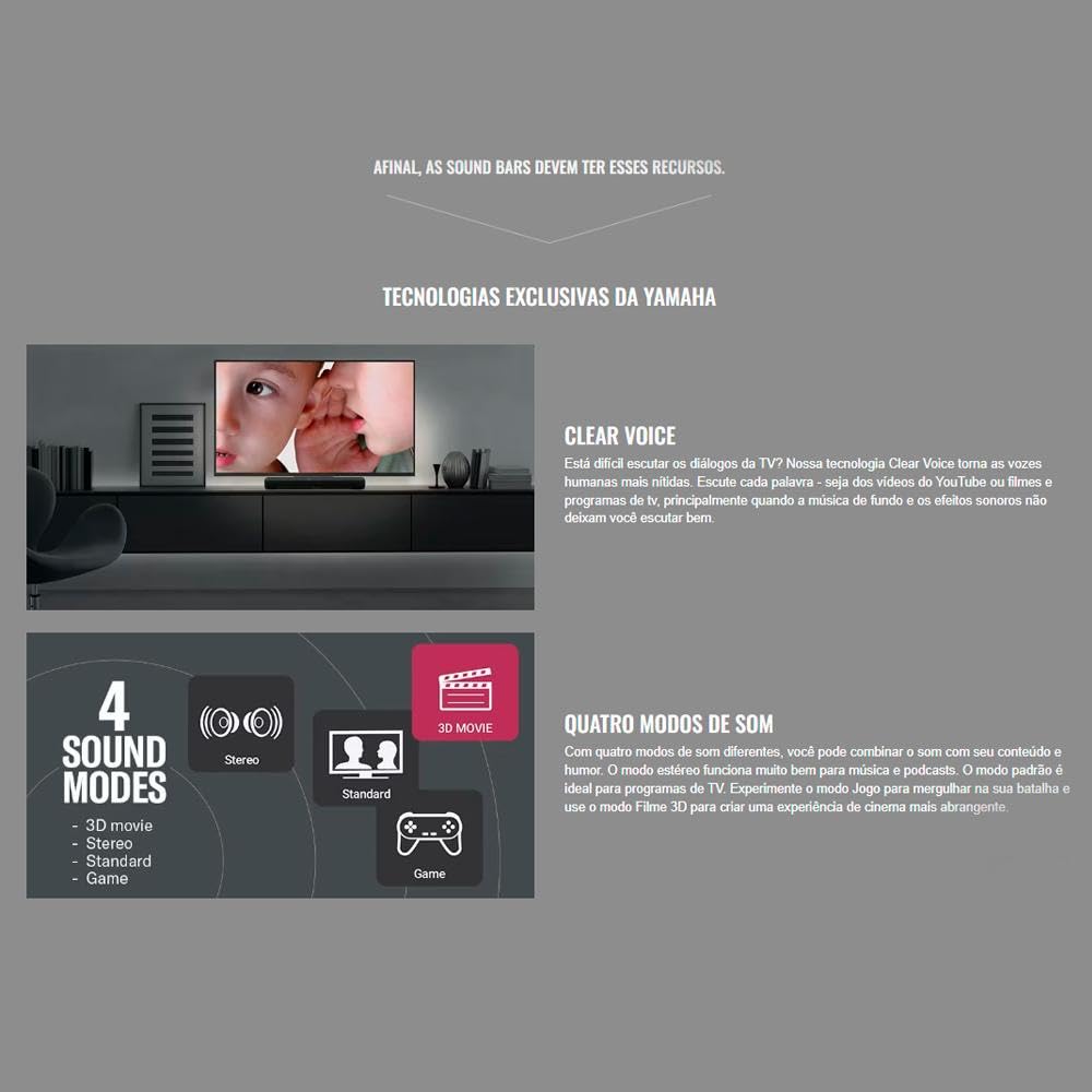 Yamaha SR-C30A Soundbar Compatta per TV con Subwoofer Wireless, Bluetooth, Dolby Audio e Dolby Digital, Clear Voice, HDMI, Ottico, Aux, Nero
