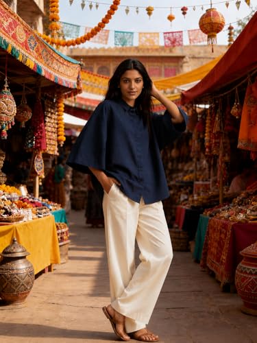 Image of Shirt for Women | Casual Button Down Long Sleeve Blouse | Oversized Striped Loose Fit Cotton Top with Pocket | Trendy Collar Aesthetics & Streetwear Tunics(34-S-1-5)