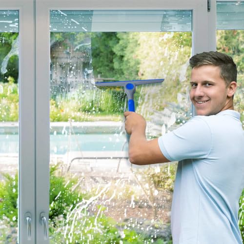 Image of DSV Standard 10 inch Heavy Duty Blue, Grey Window Cleaning Squeegee, Handheld Squeegee for Glass Doors, Windows, Car Windshields & More